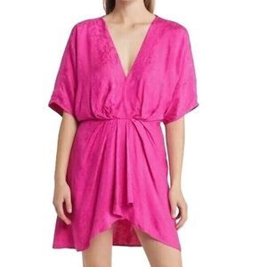 BTFL-LIFE Fuchsia Pink Candra Floral Jacquard Dolman Sleeve Mini Dress XS NWT